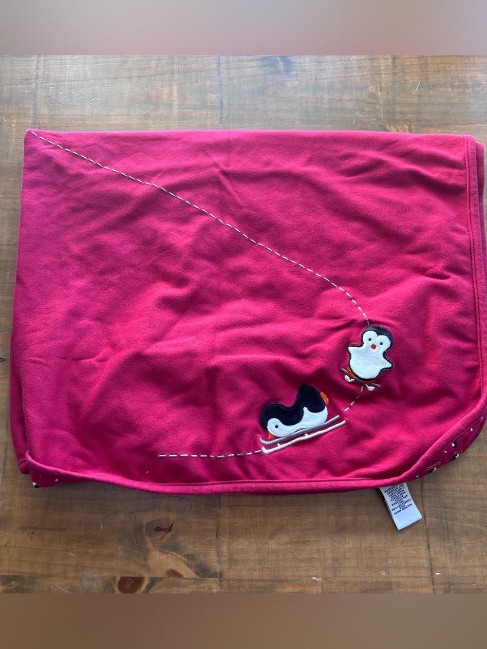 Vintage Gymboree Red Sledding Penguins Holiday Cheer Baby Blanket-2001-Cotton